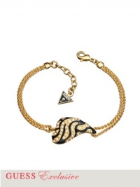 GUESS Gold-Tone Tiger-Print Heart Bracelet, GOLD