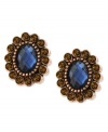 Classic cool. This set of button earrings from 2028, crafted from copper-tone mixed metal and faceted blue stones with ornate craftwork, evokes the elegance of a different era. Approximate length: 3/4 inch. Approximate width: 1/2 inch.