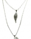 City Gypsies Gorgeous Large Ice Crystal Covered Double Angel Wings Necklace Set Silver Tone