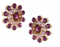 Fancy Flower Post Earrings Designed by Michal Negrin Enhanced with Purple and Light Lilac Swarovski Crystals; Hypoallergenic