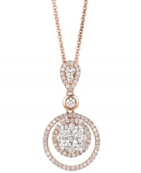 Round and resplendent. Le Vian's necklace and double-circle pendant, set in 14k rose gold, feature diamonds (7/8 ct. t.w.) in a stunning fashion. Approximate length: 18 inches. Approximate drop: 1 inch.