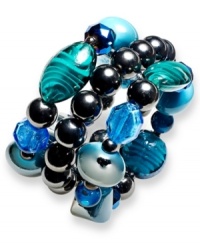 The lovely coupling of smoky beads and teal crystals creates a bracelet by Style&co. made for mixing and matching. Crafted in hematite tone mixed metal. Approximate length (when stretched): 7 inches.