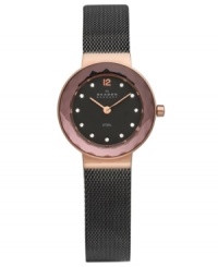 Dusky hues combine with a faceted glass bezel and mesh bracelet on this darling watch by Skagen Denmark.