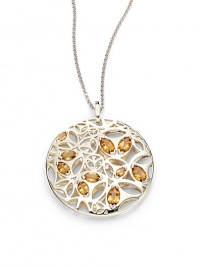 THE LOOKMedallion pendant with cutoutsGolden quartz accentsRhodium-plated sterling silver settingLobster claspTHE MEASUREMENTPendant diameter, about 2.25Length, about 16.5ORIGINImported