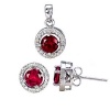 Sterling Silver 10mm Halo Jacket with 6mm Created Burmese Ruby Gemstone Cast Basket Stud Earring with Matching Pendant Gift Set, Rachel, 2.55 carats