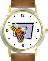 Basketball, Hoop, Backboard, Swish Basketball Theme - WATCHBUDDY® DELUXE TWO-TONE THEME WATCH - Arabic Numbers - Brown Leather Strap-Women's Size-Small