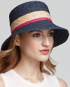 Aqua Raffia Cloche with Colorblock Stripes