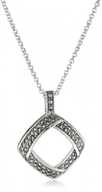 Judith Jack Sterling Silver and Marcasite Pave Square Drop Pendant Necklace