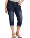 Southpole Juniors Plus Size Crinkle Sandblasted Crop Jean, Dark Bake, 14