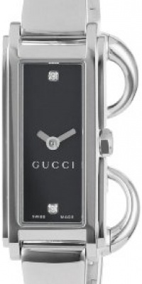 Gucci Women's YA109518 G-Line Black Dial Two Diamonds Watch