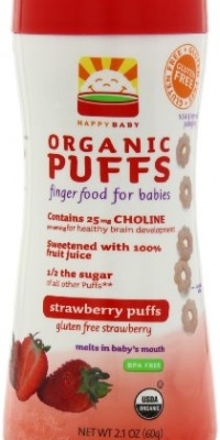 Happy Baby Gluten-Free Organic Puffs, Strawberry Puffs, 2.1-Ounce Containers (Pack of 6)