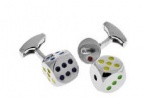 Tateossian Rhodium Real Dice Mechanical Cube Cufflinks w/ Multicolor Dots