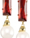 Lee Angel Lila Glass Pearl and Swarovski Baguette Clip On Earrings