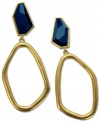 With an abstract hoop design hanging from blue resin stones, these drop earrings from T Tahari's Soho Chic collection are a unique must-have for your jewelry box. Nickel-free for sensitive skin. Crafted in 14k gold-plated mixed metal. Approximate drop: 3-1/4 inches.