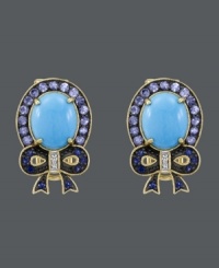 Get first place for stellar style. Carlo Viani's blue ribbon-themed stud earrings highlight oval-cut turquoise (5-1/5 mm) in addition to round-cut tanzanite (5/8 ct. t.w.) and sapphire (1/3 ct. t.w.) as well as white sapphire accents. Crafted in 14k gold. Approximate diameter: 3/4 inch.