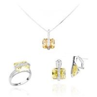 Studio 925 Canary CZ Firebolt Sterling Silver Ring, Earring and Pendant Set