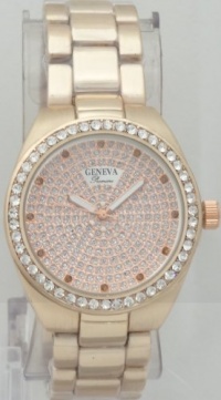 Geneva Quartz Chronograph-style Look Diamond on Dial Rhinestone on Bezel Rose Gold Metal Band