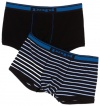 Papi Men's Two-Pack Stretch Stripe Brazilian Trunk, Black/Lago Blue, Medium