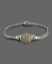 Lap up the luxury in fine style. Bracelet from Balissima by Effy Collection features sparkling round-cut diamonds (3/8 ct. t.w.) in a diamond-shaped pattern. Crafted in a filigree sterling silver setting with 18k gold accents. Approximate length: 7-3/4 inches. Approximate centerpiece width: 1/2 inch. Approximate centerpiece length: 1 inch.