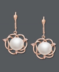 Rose petal perfection. These stunning drop earrings feature a cultured freshwater pearl center (9-11 mm) surrounded by swirls of 14k rose gold and sparkling diamond accents. Approximate drop: 1-1/2 inch.