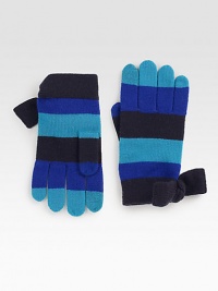 Bold stripes and cheery bows lend a glam touch to these toasty wool gloves.7 longMerino woolDry cleanImported