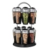 This compact spinning carousel from Trudeau lets you easily access 16 sweet-and-savory spices. Each spice bottle is topped with a twist cap for sprinkling or pouring. Includes marjoram, chive, basil, sea salt, rosemary, dill weed, parsley, ginger powder, chili flakes, fennel, coriander, sliced ginger, cinnamon, cracked bay leaves, celery seeds and thyme.