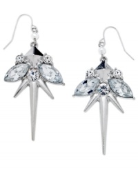 Sharp and chic. This pair of drop earrings from GUESS is crafted from silver-tone mixed metal with glass pearls and crystal stones adding a stylish touch. Approximate drop: 2-3/4 inches. Approximate diameter: 1-1/2 inches.