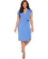 Look sleek and sensational in Charter Club's short sleeve plus size dress, featuring a flattering faux wrap design.