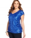 It's your time to shine in DKNY Jeans' sequined plus size top-- it's holiday party-perfect!