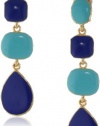 Kenneth Jay Lane Polished Gold with Turquoise and Lapis Enamel 4-Drop Earrings