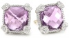 Judith Ripka Linen Purple Small Cushion Stone Stud Earrings