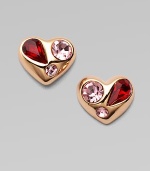 A warm rose goldtone style with colorful rhinestone accents. Rose goldtone brassGlass stonesSize, about ½Post backImported 