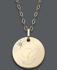 Embrace the latest trend with a stylish initial pendant. Crafted in 14k gold, this circular style features the letter G with a diamond-accented star at the corner. Approximate length: 16 inches + 2-inch extender. Approximate drop: 3/4 inch.