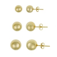 18k Gold Over Sterling Silver 3-Pair Ball Stud Earrings Set