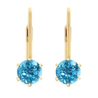 2.00 Ct 6mm Round Blue Topaz Gold Plated Leverback Earrings