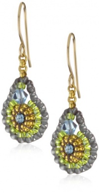 Miguel Ases Blue Green Bead 14k Gold Filled Mini Tear Drop Earrings