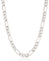 Italian Sterling Silver Men's Rhodium Plated Solid Figaro Link Chain Necklace, 24