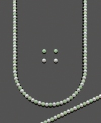 The perfect mix of pale-colored hues. Freshen your look in this subtle and stylish jewelry set featuring cultured freshwater pearls (6-7 mm) and round jade beads (6-7 mm) set in sterling silver. Set features a jade and pearl necklace and bracelet and two sets of stud earrings. Approximate necklace length: 18 inches. Approximate bracelet length: 7-1/2 inches. Approximate earring diameters: 1/4 mm.