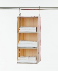 Ready to kid around! Designed for the little world of your little one, this hanging 3-drawer storage unit is built durable to hold up against the wear and tear of your kid's busy life. Stick clothes, accessories, toys and more in the deep drawers, which can be easily hung from any closet bar.