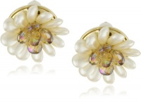 Carolee Late Bloomer Gold-Tone White Pearl Color Flower Earrings