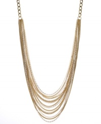 Unveil a new you. INC International Concepts' unique multi-strand necklace blends gold-plated and white-plated mixed metal chains for lovely draped effect. Approximate length: 30 inches. Approximate drop: 3 inches.