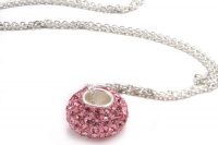 .925 Solid Sterling Silver Bead Covered with Top Quality Pink Crystal Super Sale Only for a Limited Time, Comes with a Free Gift Box and Special Pouch