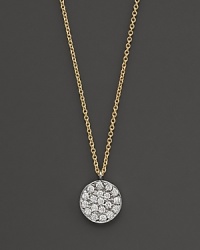 Diamond pavé medallion necklace is set in yellow gold. Designed by Meira T.