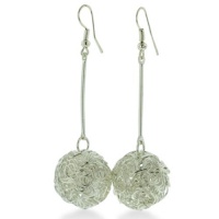 MESH BALL DROP SILVER EAR Fashion Forward Wire Wrapped Silver Tone Drop Earrings