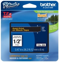 Brother International Corp. Laminated Tape Cartridge, For TZ Models, 1/2, Gold/Black