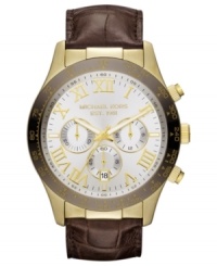 Handsome leather adds style to this golden Layton collection watch from Michael Kors.