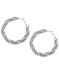 Dazzlingly detailed. Shimmering crystals and glittering glass accents dress up these classic hoop earrings from Alfani. Set in silver tone mixed metal, they'll add an eye-catching element to your look. Approximate diameter: 2 inches.