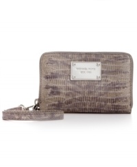 Add some exotic attitude to your round-the-clock wardrobe with this python-embossed design from MICHAEL Michael Kors. The pocket-lined interior stashes phone, cards, cash and ID for all your day-to-night dalliances.