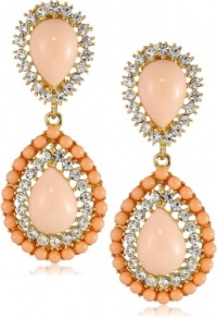 Kenneth Jay Lane Gold, Rhinestone, Angelskin Cabochon Teardrop Earrings