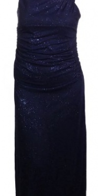 R&M Richards Women's Asymmetrical Sparkle Long Dress Gown (14 Petite, Navy)